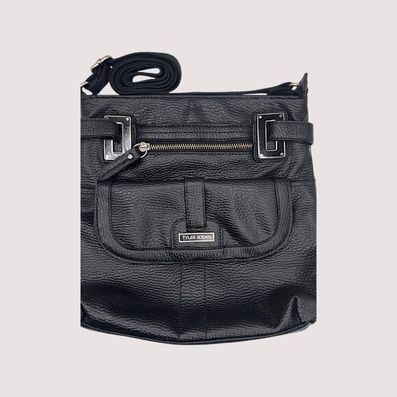 Tyler Rodan Black Faux Leather Crossbody Bag – Adjustable Fabric Strap - Picture 2 of 14